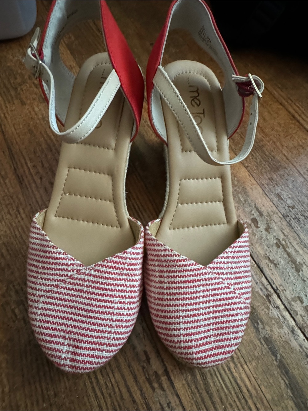 me too Red and White Striped Espadrille Wedge Sandals - size 9 - used